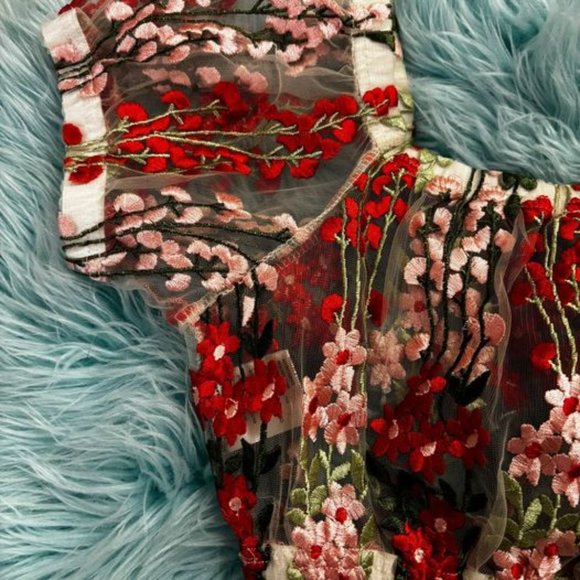 Urban Outfitters Sheer Mesh Crop Top with Flower Embroidery - Picture 4 of 4